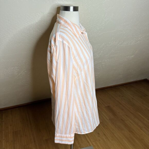J Crew Shirt Womens XL Orange Striped Cotton Signature Fit Lightweight Preppy - Picture 6 of 9